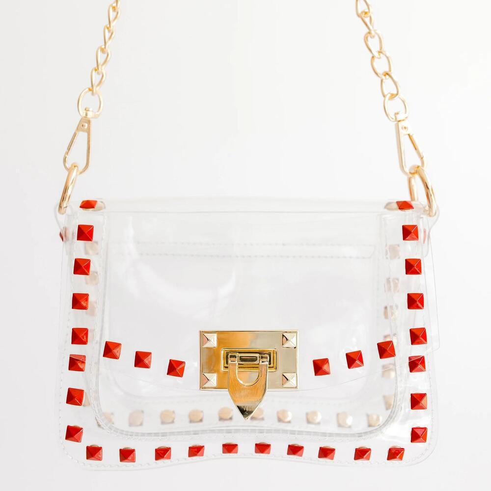 NEW CLEARLY HANDBAGS women's jackie clear gameday bag in red
